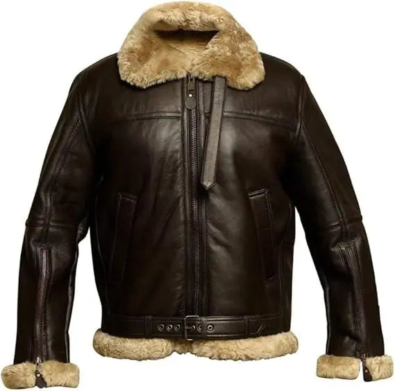 Brown B3 Raf Aviator Bomber Shearling Leather Jacket