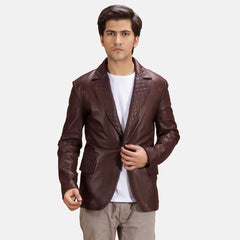 Suter Maroon Leather Quilted Blazer Jacket