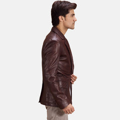 Suter Maroon Leather Quilted Blazer Jacket