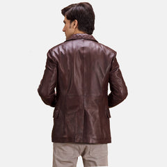 Suter Maroon Leather Quilted Blazer Jacket