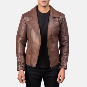 Zebon Brown Leather Biker Jacket