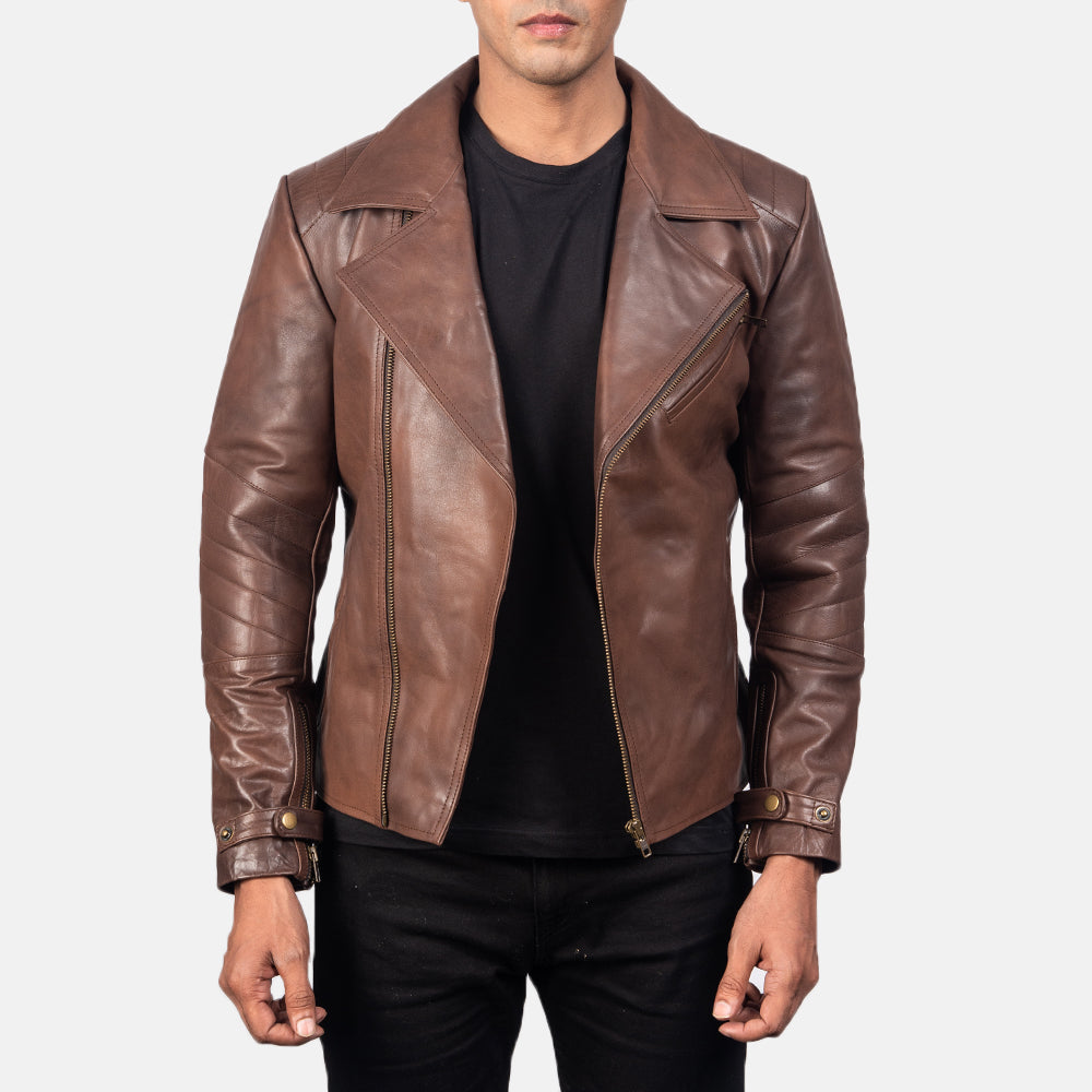 Zebon Brown Leather Biker Jacket