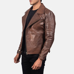 Zebon Brown Leather Biker Jacket