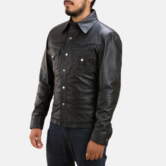 Kevet Black Leather Shirt Jacket
