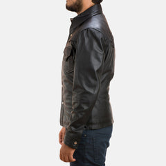 Kevet Black Leather Shirt Jacket