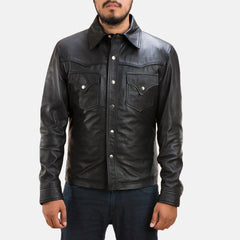 Kevet Black Leather Shirt Jacket