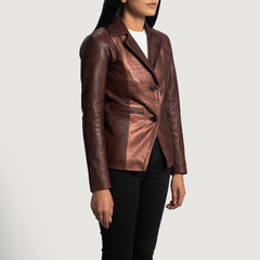 Lunian Maroon Leather Blazer Jacket