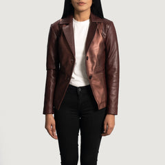 Lunian Maroon Leather Blazer Jacket