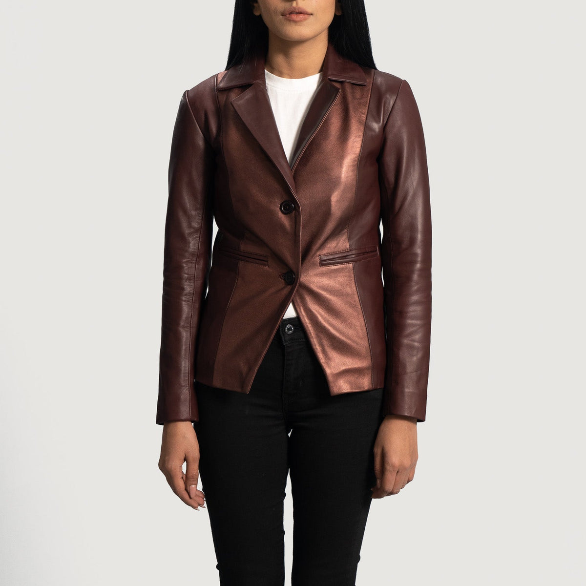 Lunian Maroon Leather Blazer Jacket