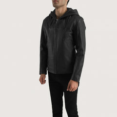 Tasas Black Leather Hooded Jacket