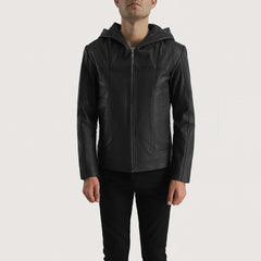Tasas Black Leather Hooded Jacket