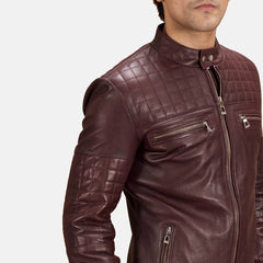Vidan Maroon Leather Quilted Biker Jacket