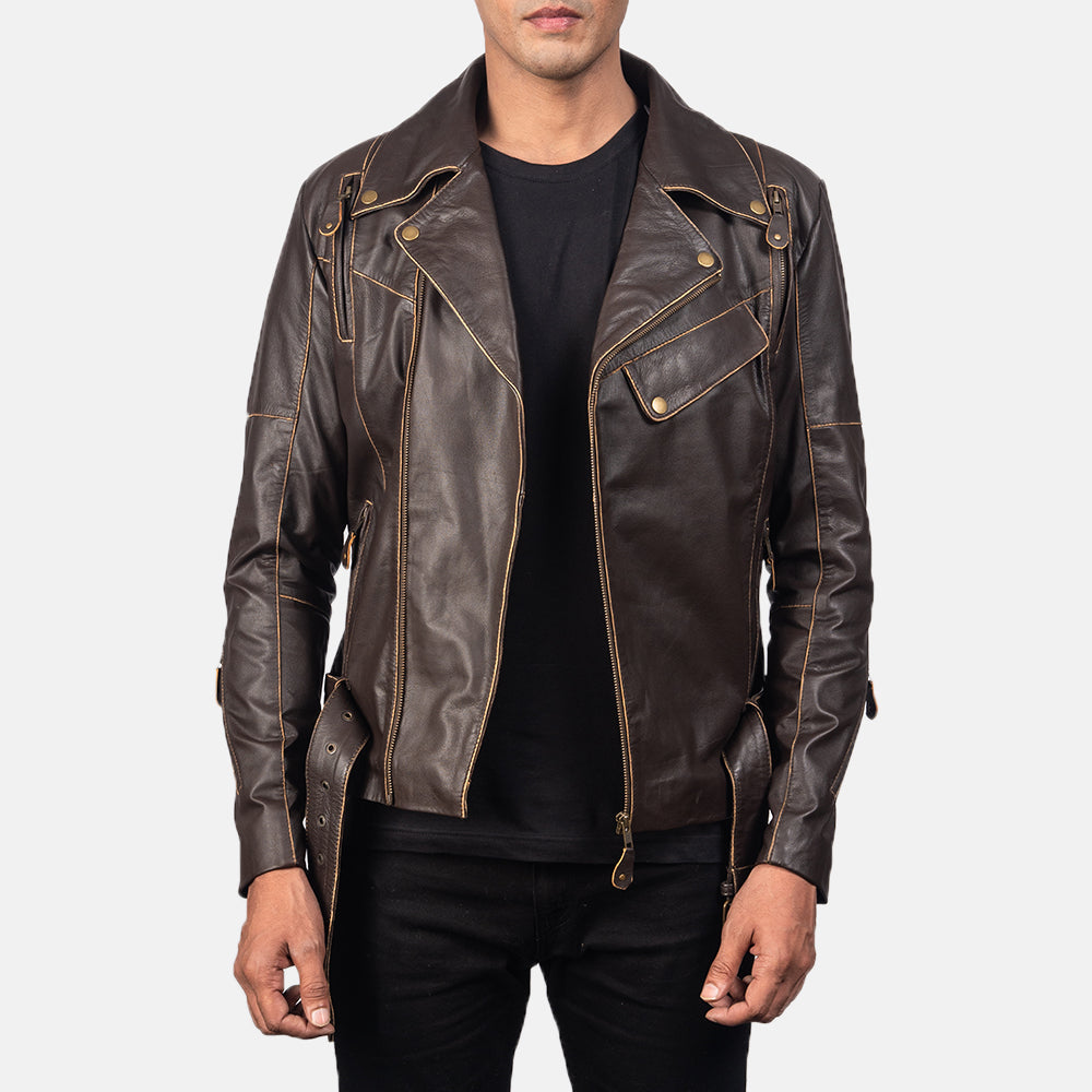 Yabion Brown Leather Biker Jacket