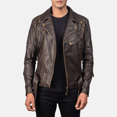 Yabion Brown Leather Biker Jacket