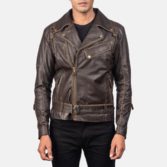 Yabion Brown Leather Biker Jacket