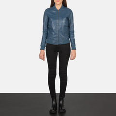 Nadas Blue Leather Bomber Jacket