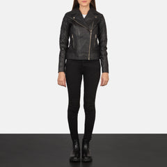 Wysor Black Leather Quilted Biker Jacket
