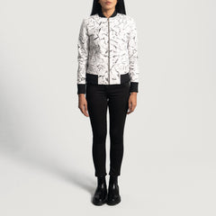 Tabin White Leather Bomber Jacket