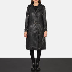 Mapis Black Leather Hooded Coat Jacket
