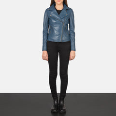 Elsus Blue Leather Biker Jacket