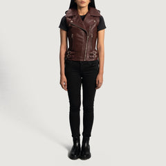 Makus Maroon Leather Biker Jacket