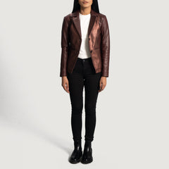Lunian Maroon Leather Blazer Jacket
