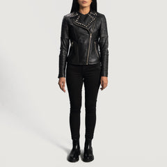 Quvet Black Leather Biker Jacket