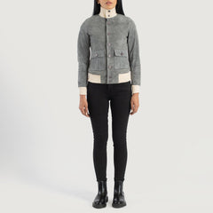 Pakian Grey Suede Bomber Jacket
