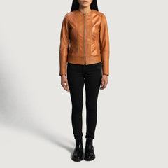 Kekin Tan Leather Biker Jacket