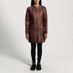 Kabin Maroon Leather Quilted Coat Jacket
