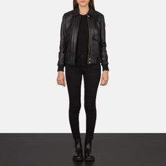Vition Black Leather Bomber Jacket