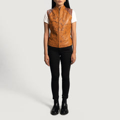 Zamas Tan Leather Vest Jacket