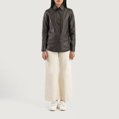 Minos Brown Leather Shirt Jacket