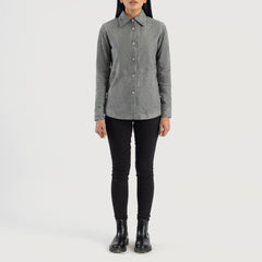 Minos Grey Leather Shirt Jacket