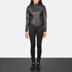 Kalian Black Leather Bomber Jacket