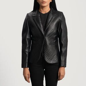 Ridum Black Leather Quilted Blazer Jacket