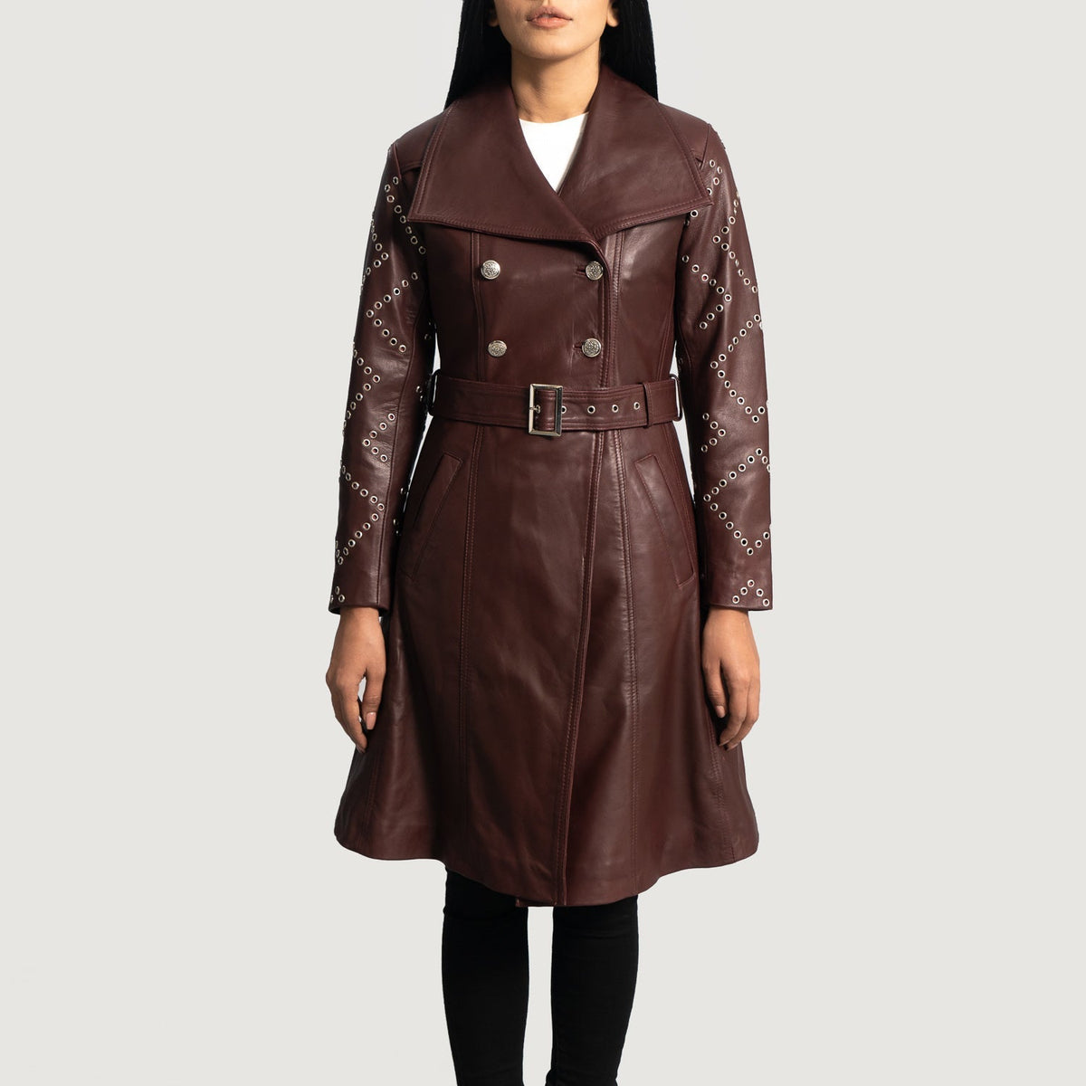 Xanen Maroon Leather Coat Jacket