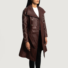 Xanen Maroon Leather Coat Jacket