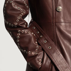 Xanen Maroon Leather Coat Jacket