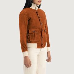 Pakian Brown Suede Bomber Jacket