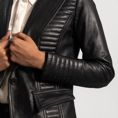 Takas Black Leather Blazer Jacket