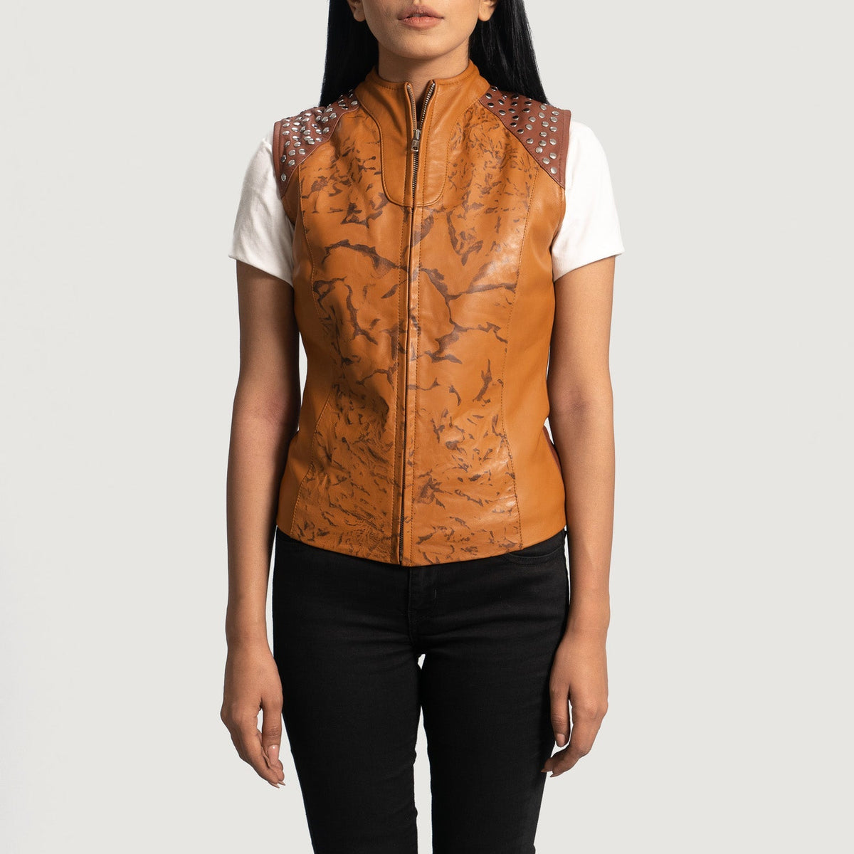 Zamas Tan Leather Vest Jacket