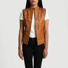 Zamas Tan Leather Vest Jacket