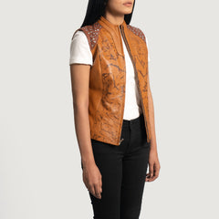 Zamas Tan Leather Vest Jacket