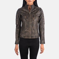 Tiris Brown Leather Quilted Biker Jacket