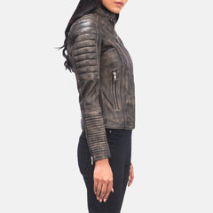 Tiris Brown Leather Quilted Biker Jacket