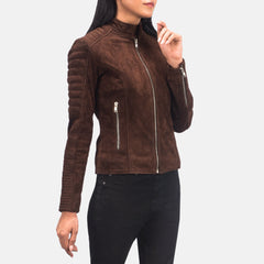 Tiris Mocha Suede Quilted Biker Jacket