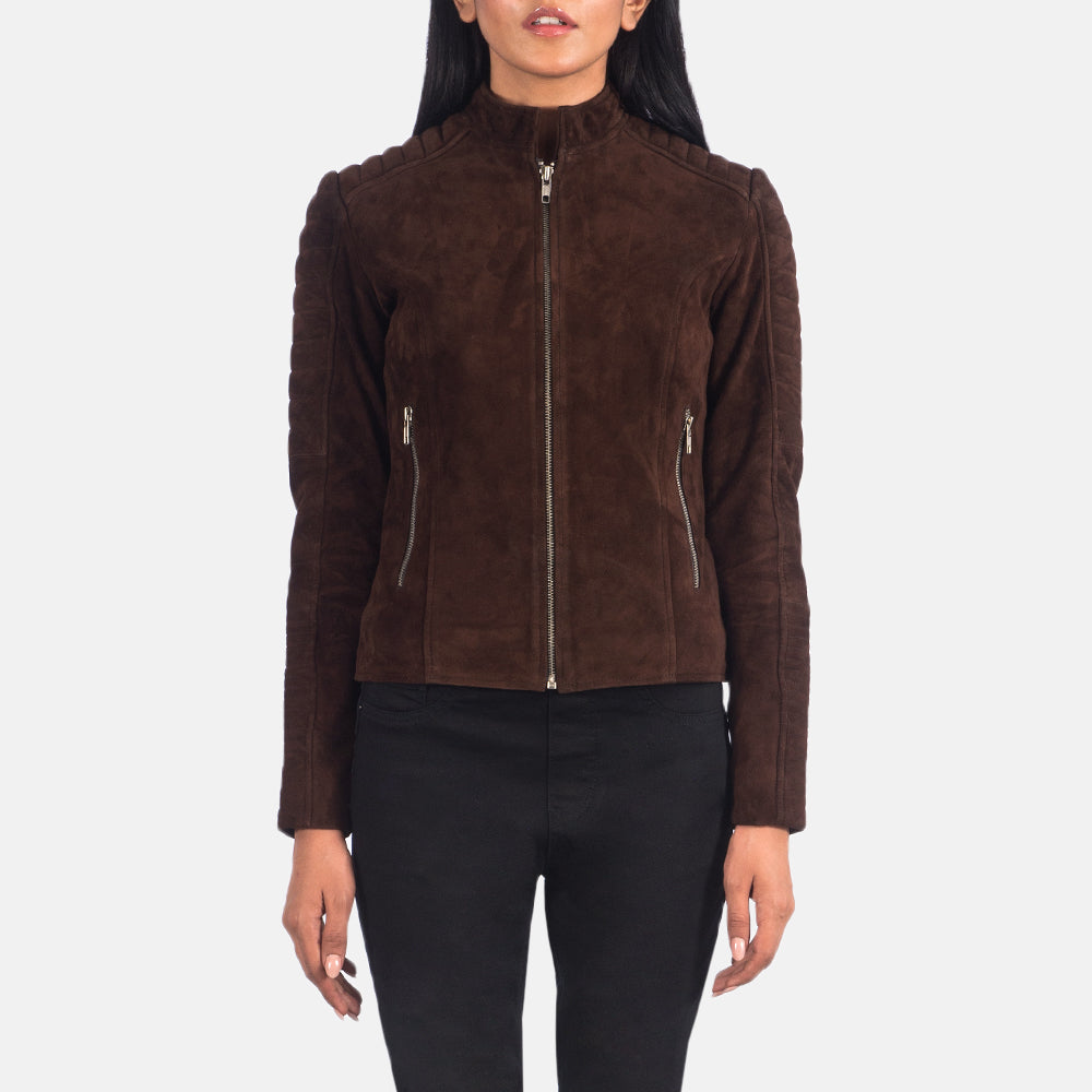 Tiris Mocha Suede Quilted Biker Jacket