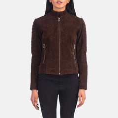 Tiris Mocha Suede Quilted Biker Jacket