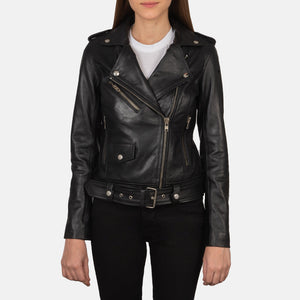 Xapum Black Leather Biker Jacket